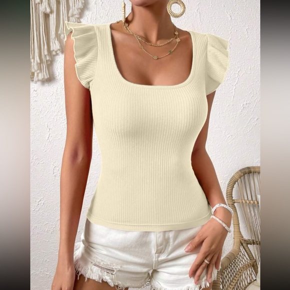 Baby pink Boho ruffle trim ribbed knit top - Picture 13 of 15